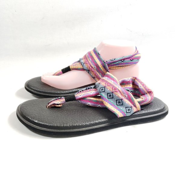 Sanuk Womens Yoga Sling 2 Sandals Size 8 Multicolor Tribal Straps & Black Soles - Picture 5 of 9